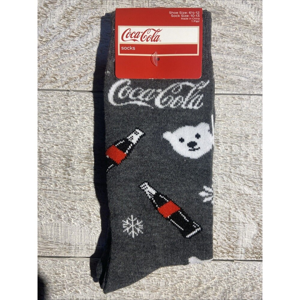 Coca-Cola With Bear Multicolored Crew Socks Size 6 1/2-12 New #D104